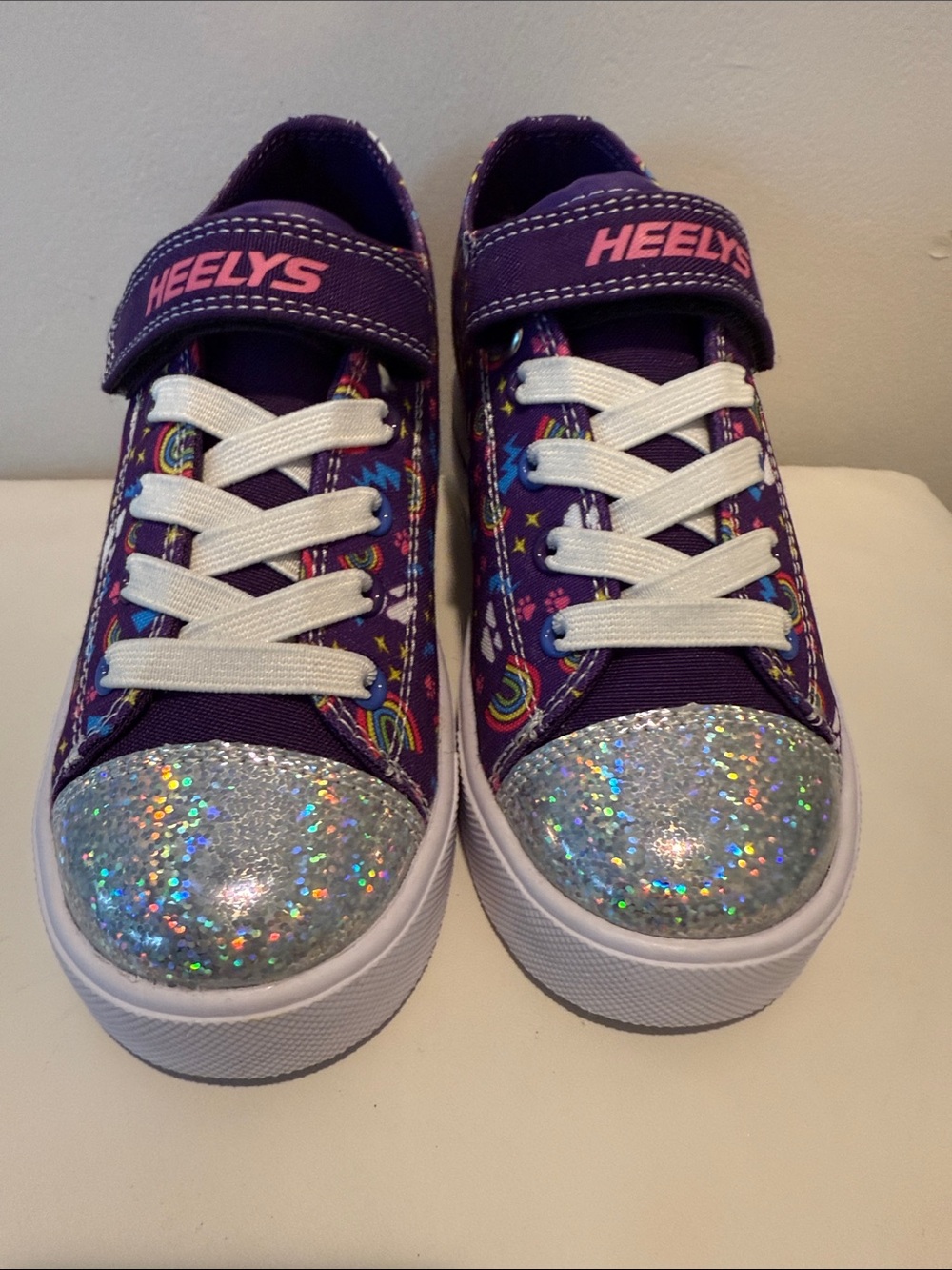 Heelys Snazzy X2 Purple Rainbows and Glitter Toe Y13 NWOT